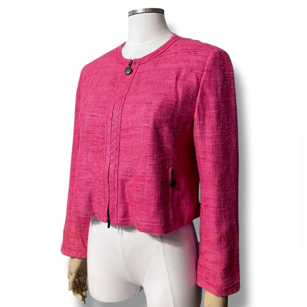 AKRIS PUNTO Pink Raw Silk Short Double Zip Front Jacket
